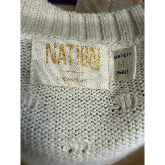 Nation ltd V Neck Short Sleeve Knit Sweater Top Ivory Women's M - Picture 6 of 9